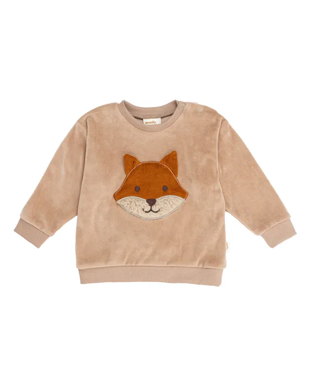 Woolly Organic Embroidered Sweater maglione volpe velluto cotone