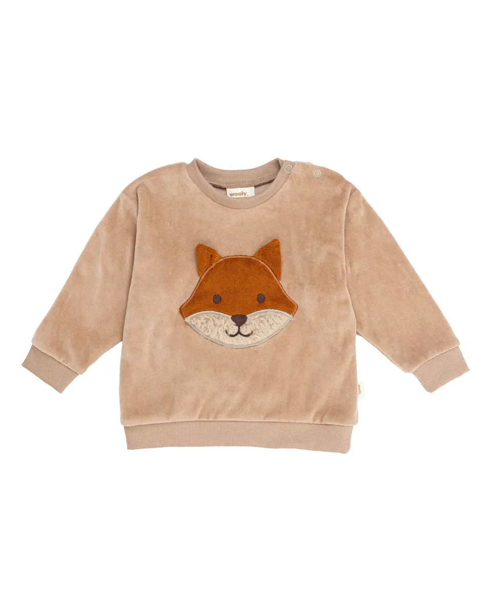 Woolly Organic Embroidered Sweater maglione volpe velluto cotone