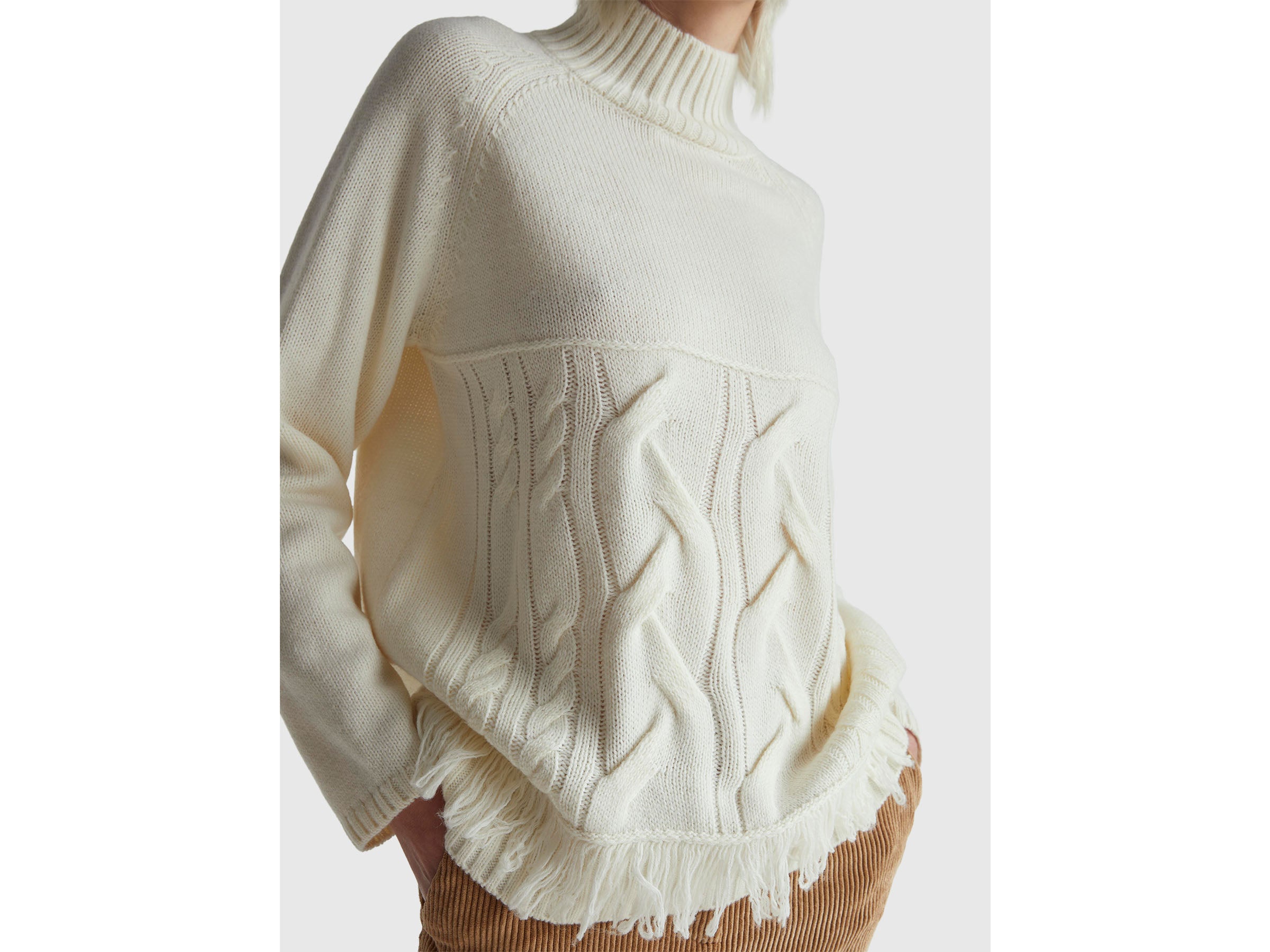 Benetton Sweaters Maglione dolcevita frange taglia S