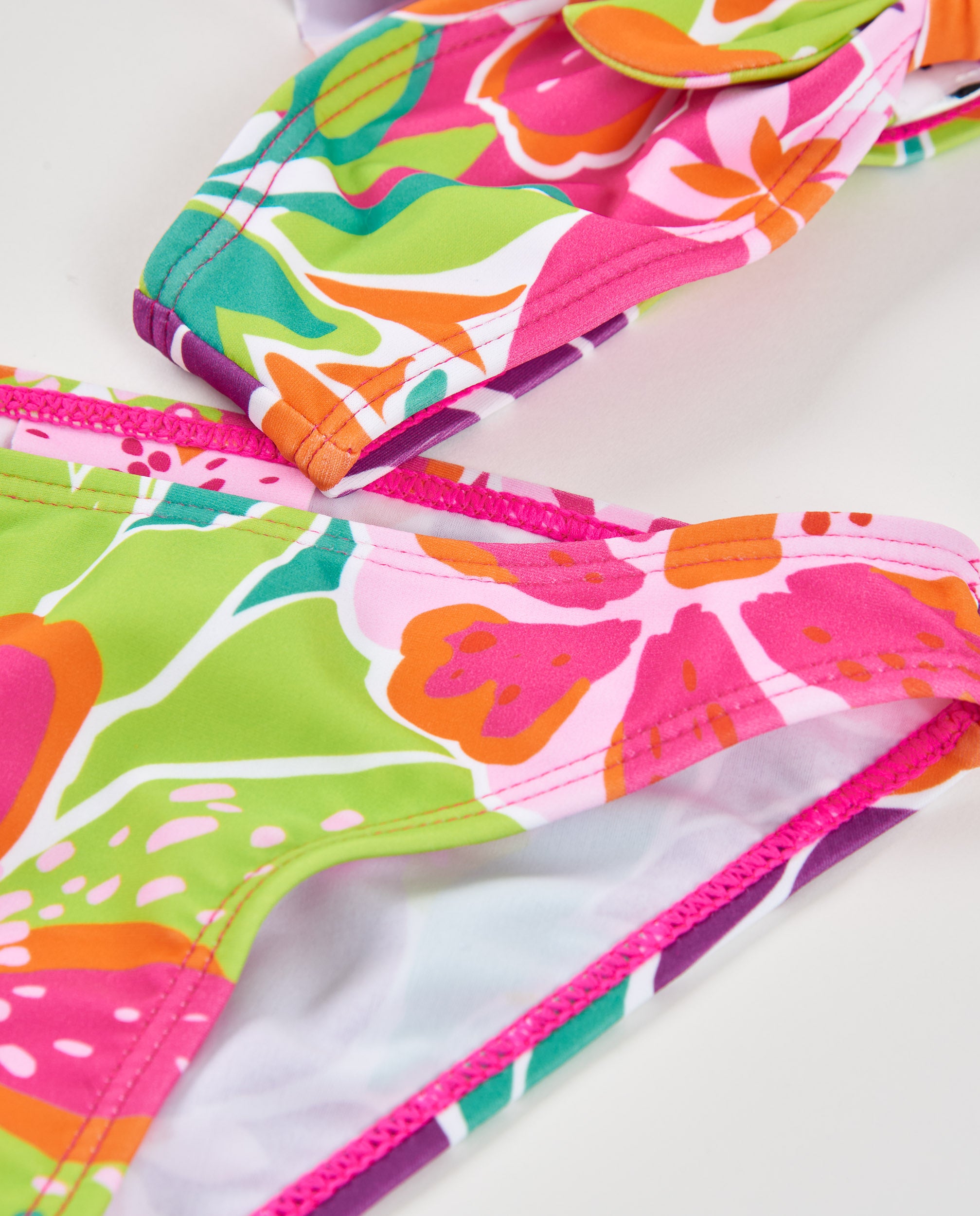 TucTuc Bikini bambina rosa in maglia con volant fiori