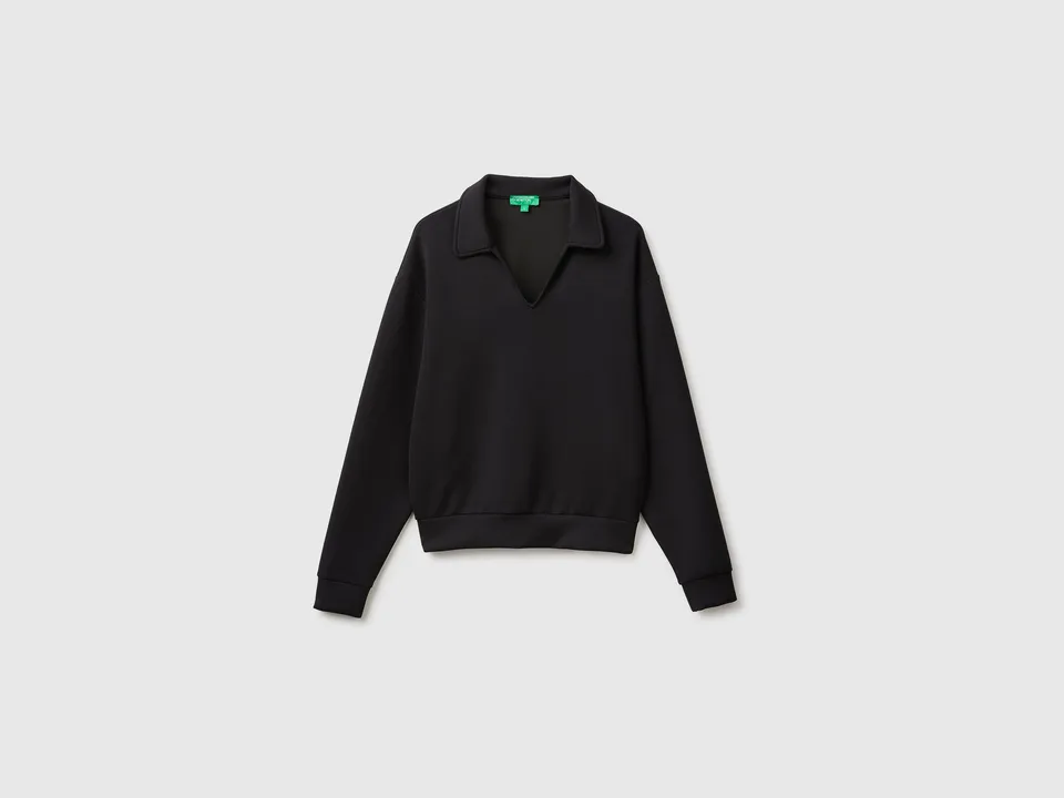 Benetton Felpa Scollo Polo Modale Manica Lunga Taglia M