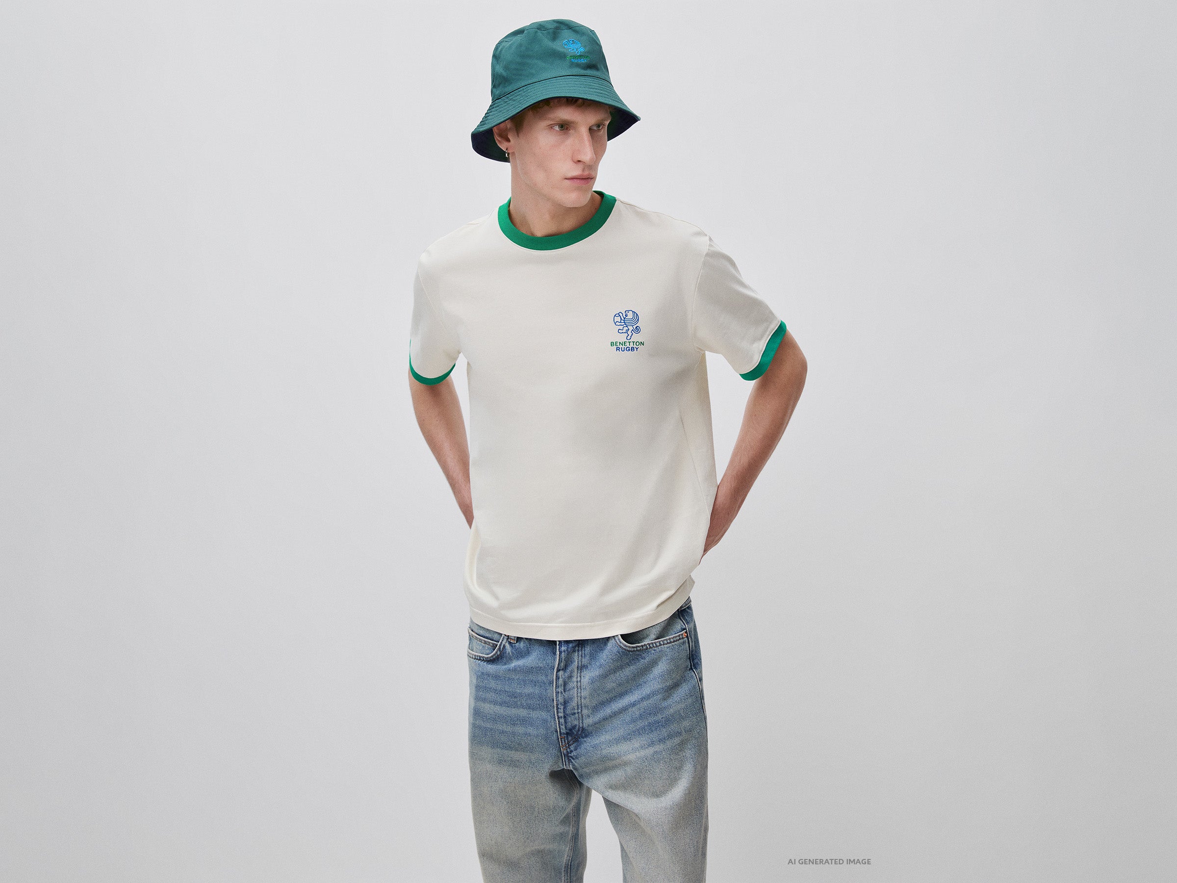United Colors of Benetton Rugby T-shirt Cotone Bianca Manica Corta M