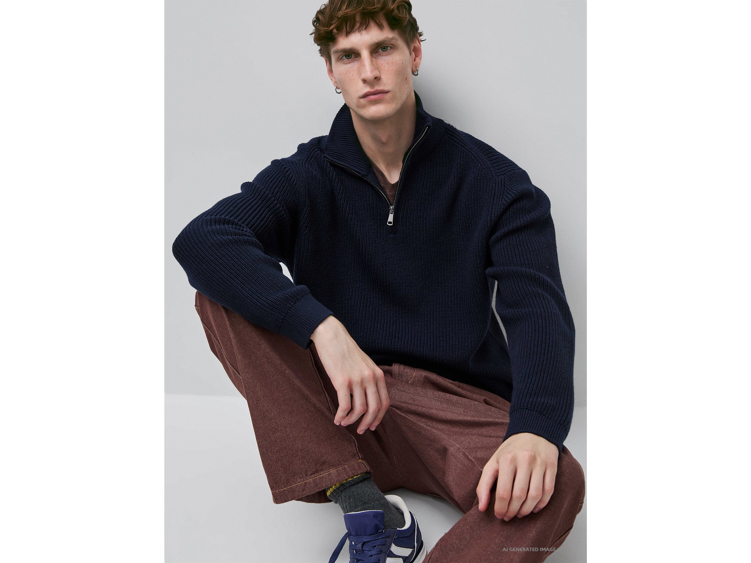 Benetton Sweaters Maglione mezza zip lana taglia L