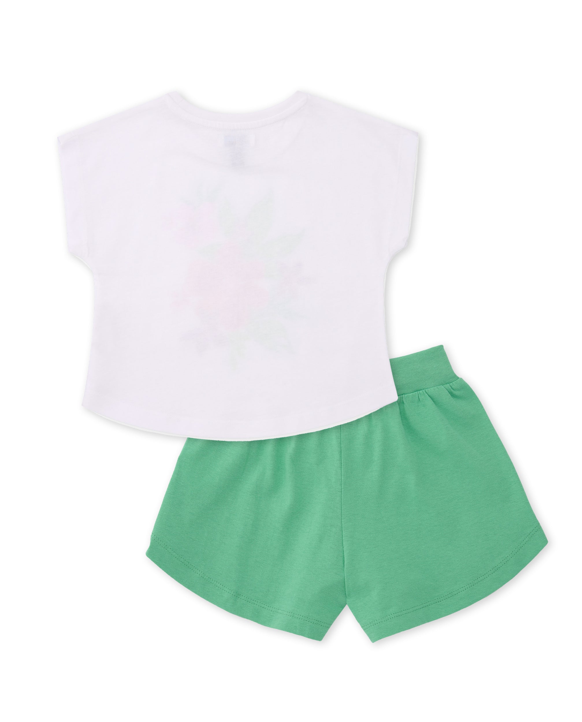 TucTuc Completi Bambina Bianco Verde Floreale T-Shirt+Short