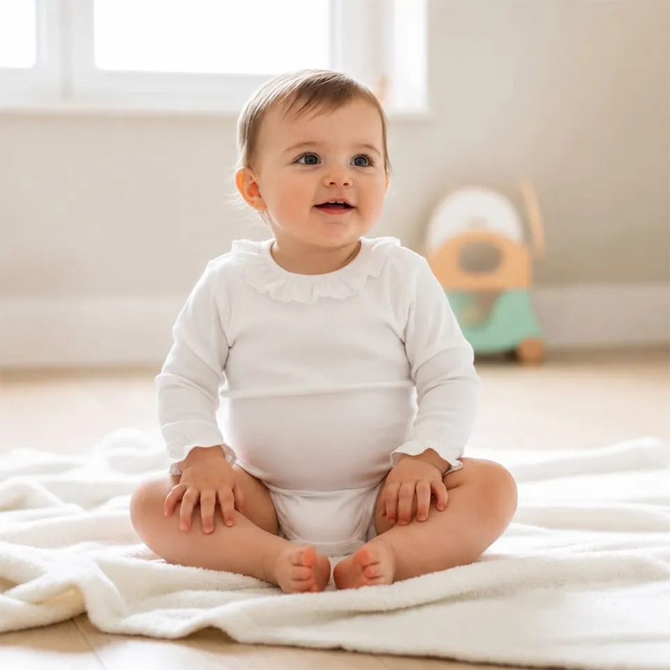 Petite Citrouille Eden body cotone bianco neonato volant