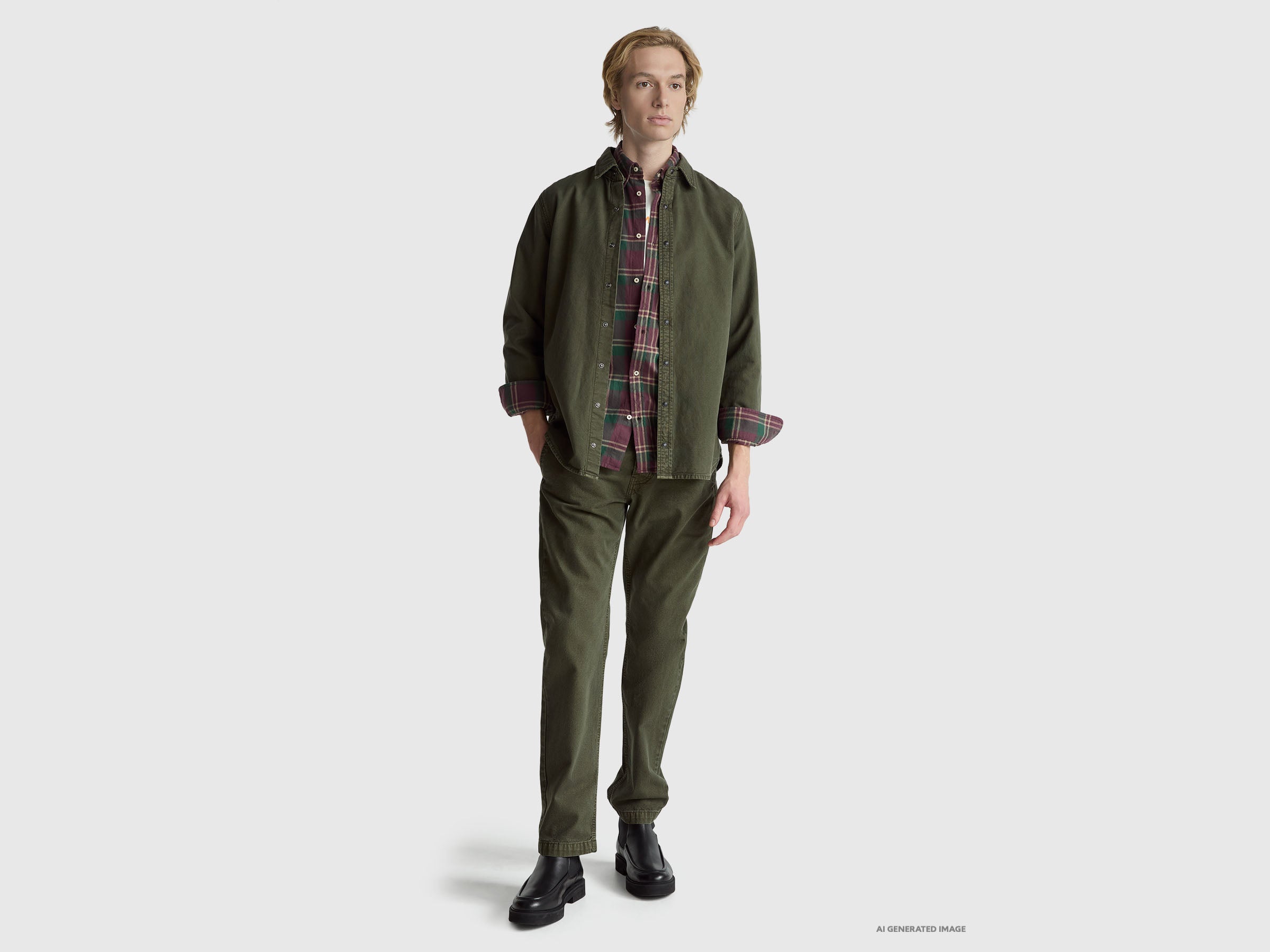 United Colors of Benetton Camicia Slim 100% Cotone Manica Lunga