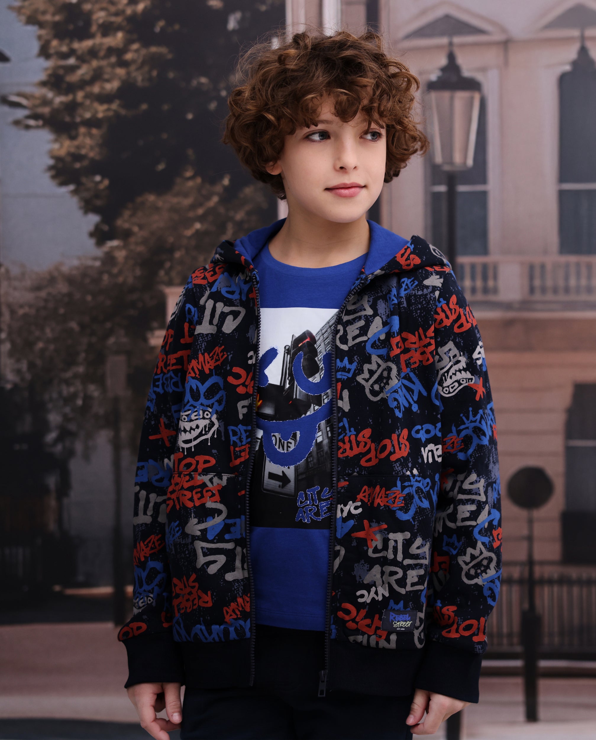 TucTuc Magliette maglia bambino blu stampa urbana