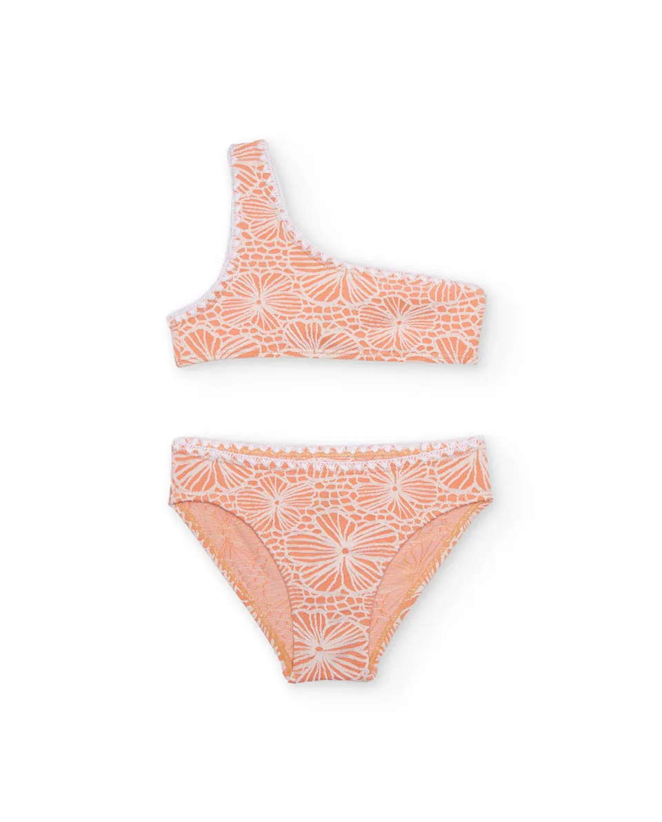 TucTuc Bikini Bambina Arancione Monospalla Stampa Floreale
