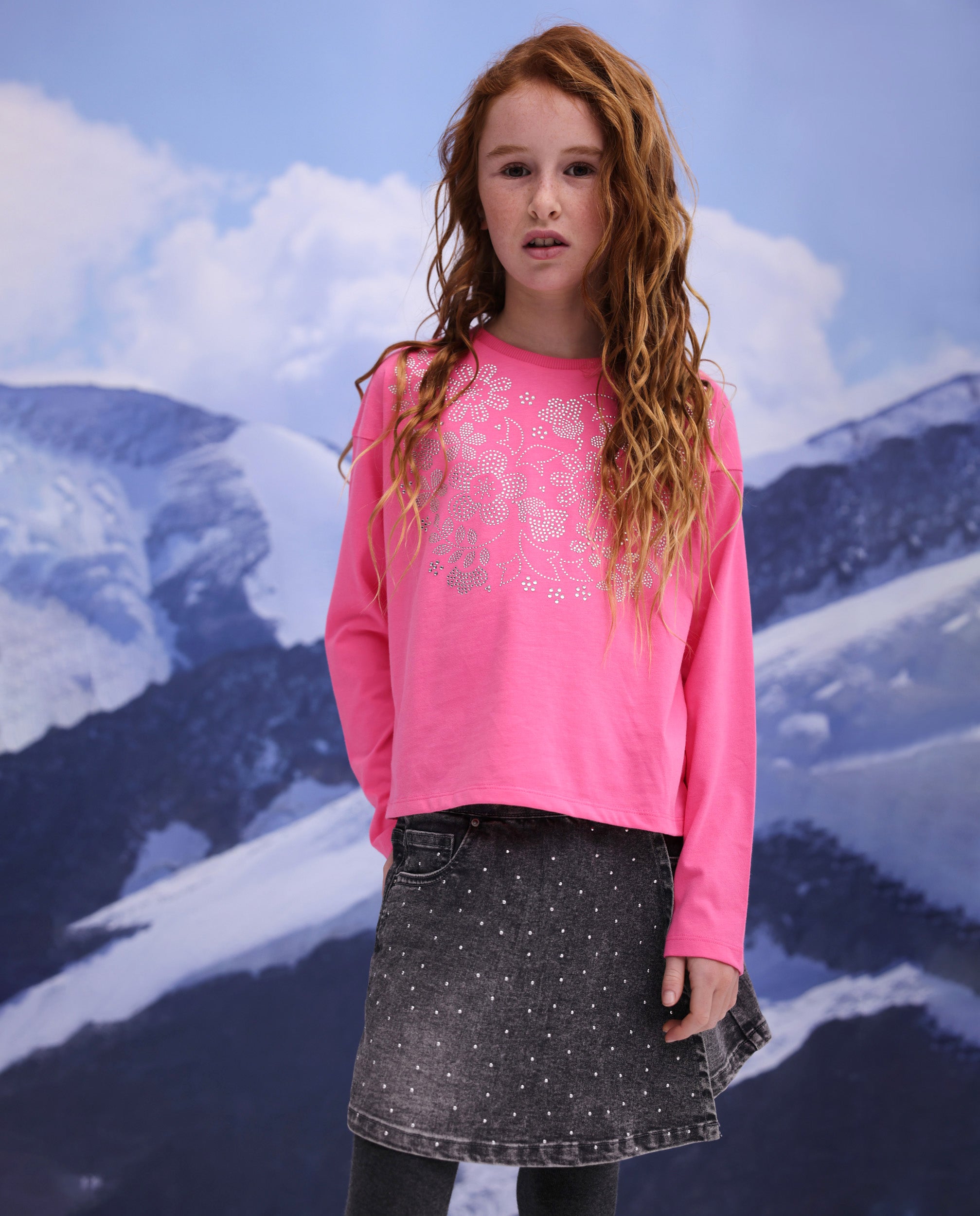 TucTuc Gonne Gonna-Pantalone Denim Grigia Bambina Strass