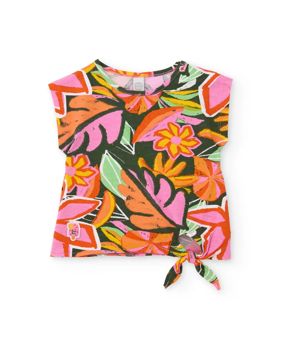 TucTuc Magliette t-shirt bambina arancione stampa fiori