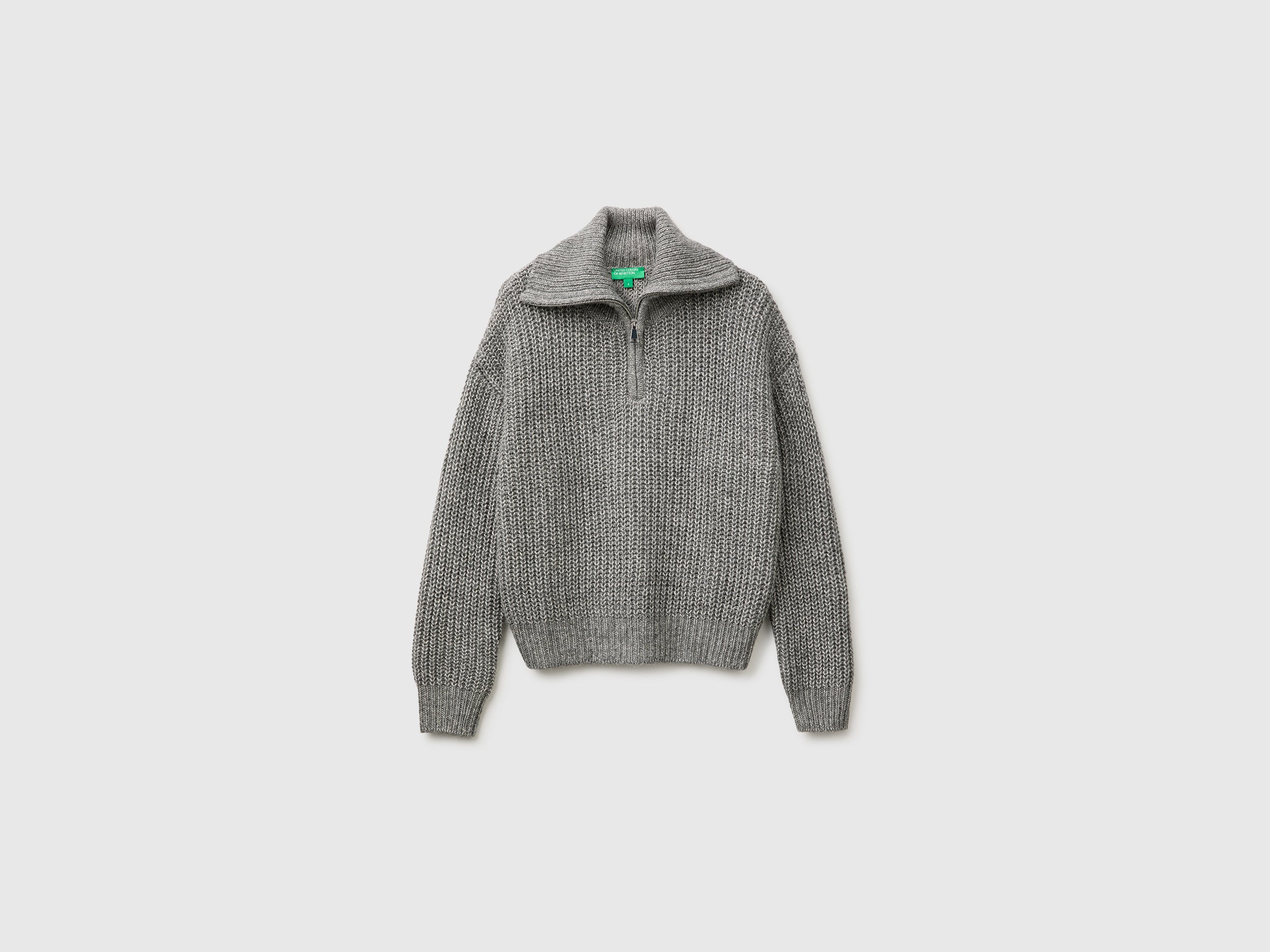 Benetton Sweaters maglione melange collo alto mezza zip taglia M