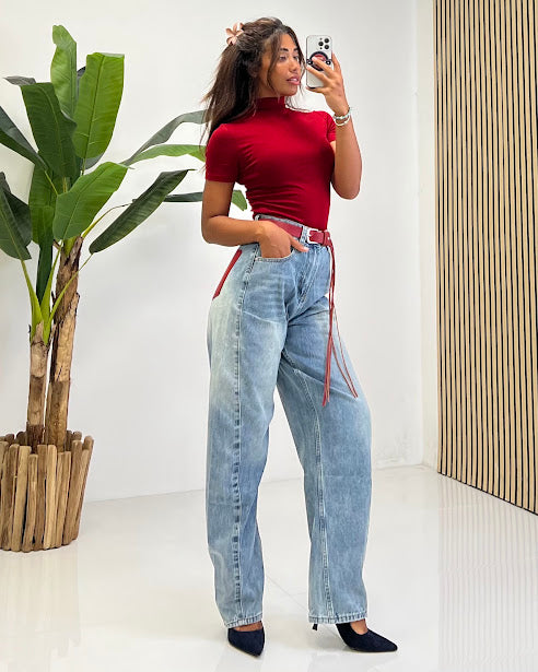 Sottosopra JEZ2731 Jeans Ecopelle Coccodrillata Marrone S