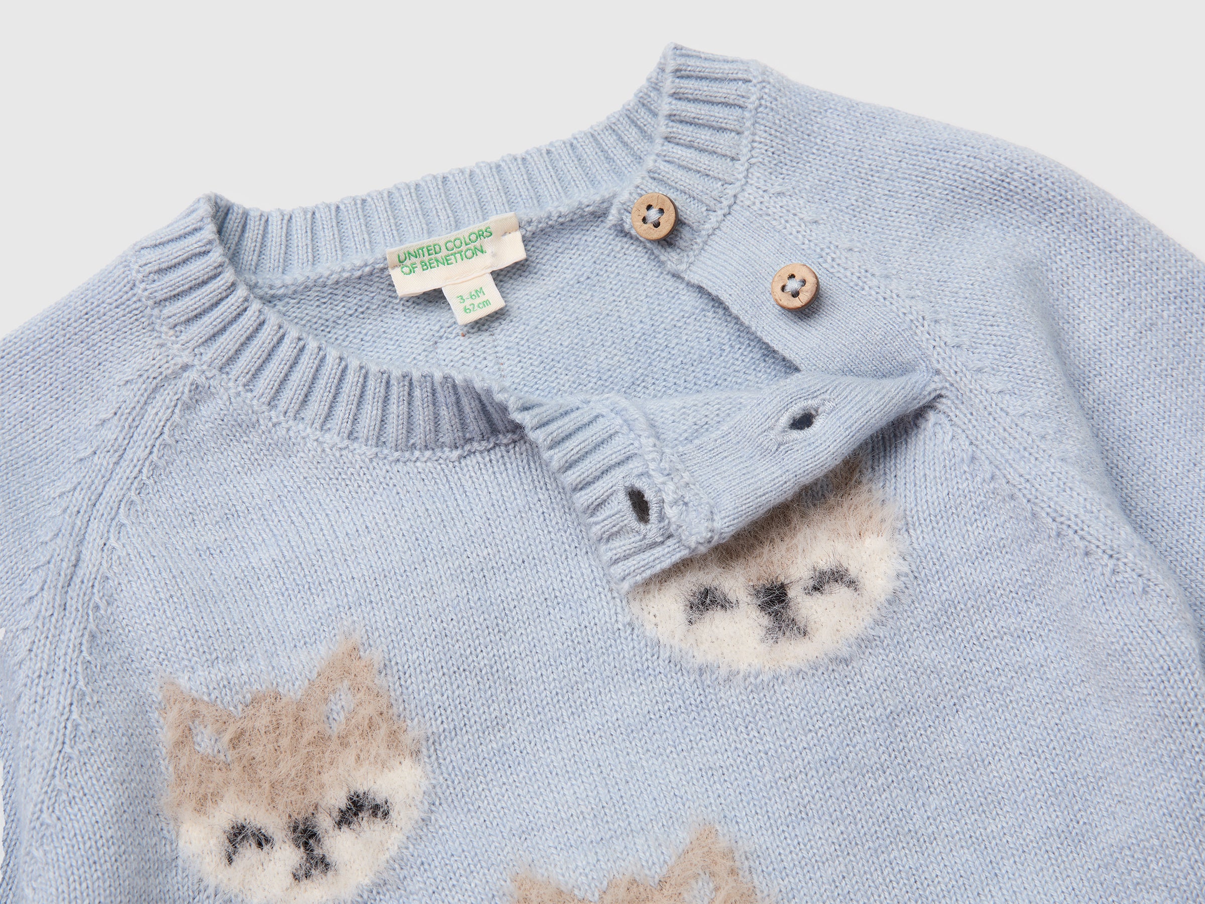 Benetton Maglione neonato cotone lana intarsio animali