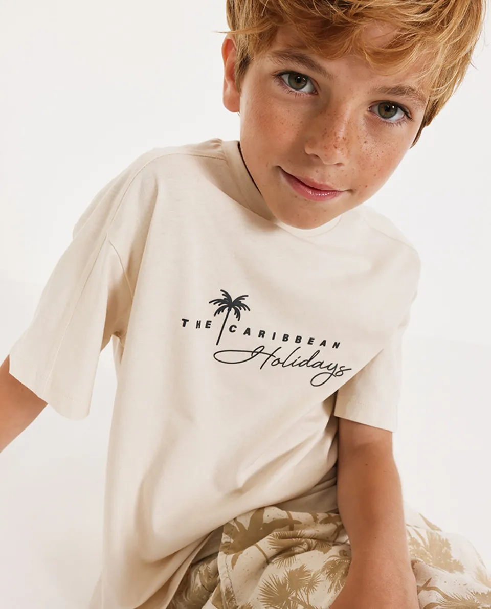 TucTuc Magliette T-shirt bambino beige stampa caraibica