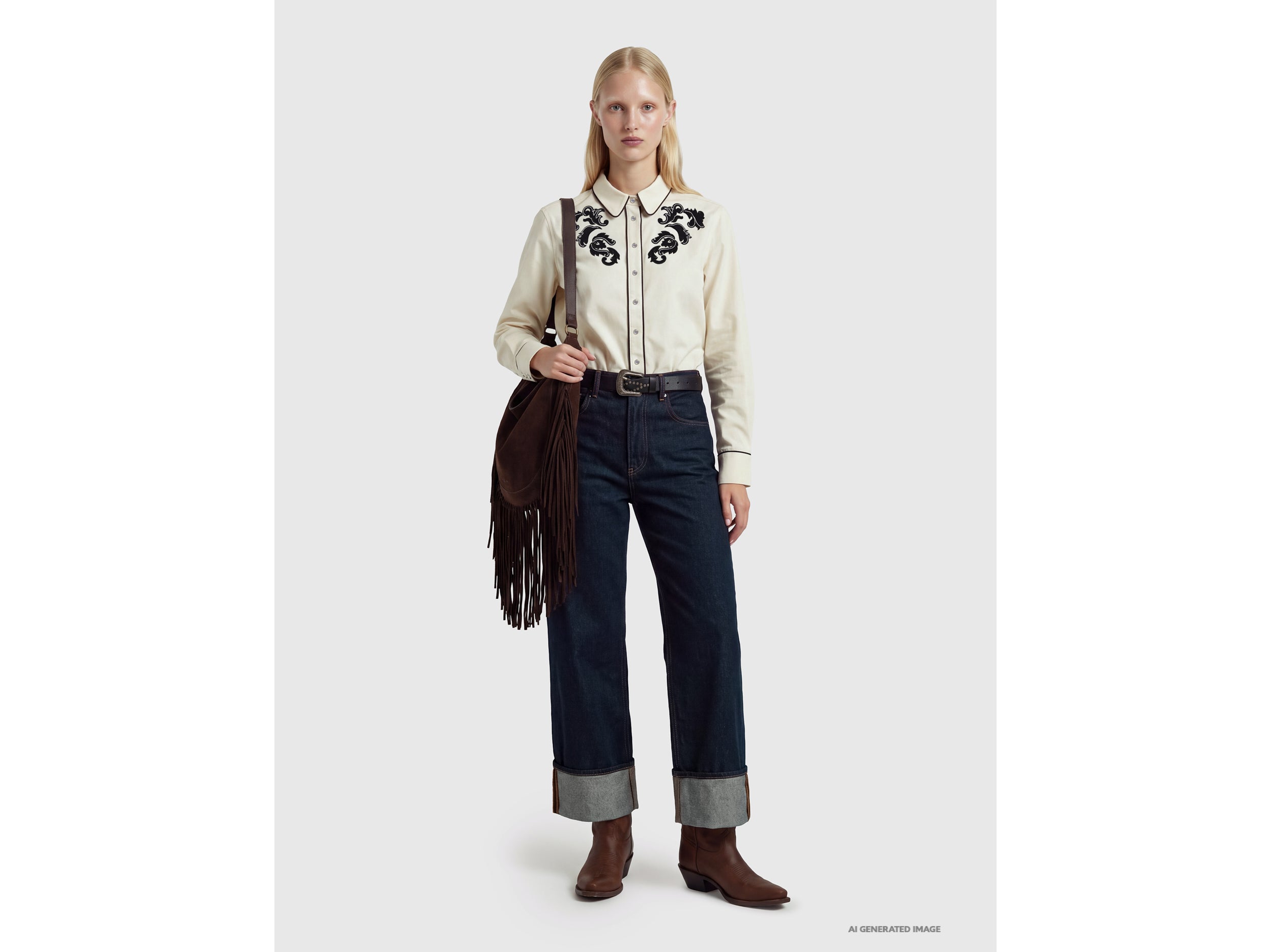 United Colors of Benetton camicia cotone elasticizzato ricamo western
