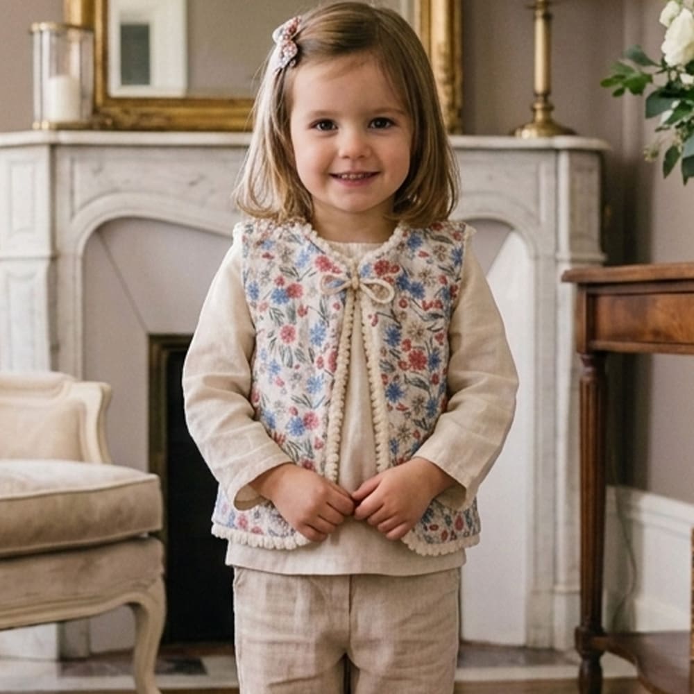 Petite Citrouille Emma gilet neonato reversibile floreale cotone