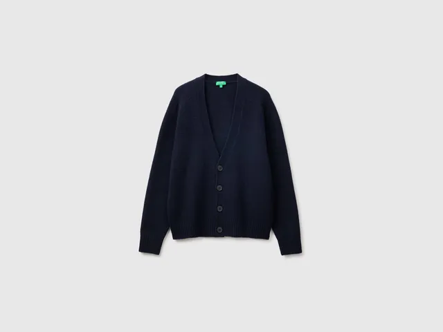 Benetton Cardigan Oversize Misto Lana Scollo V Taglia L