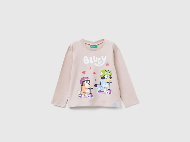 Benetton Bluey Maglietta Neonato Cotone Biologico Manica Lunga