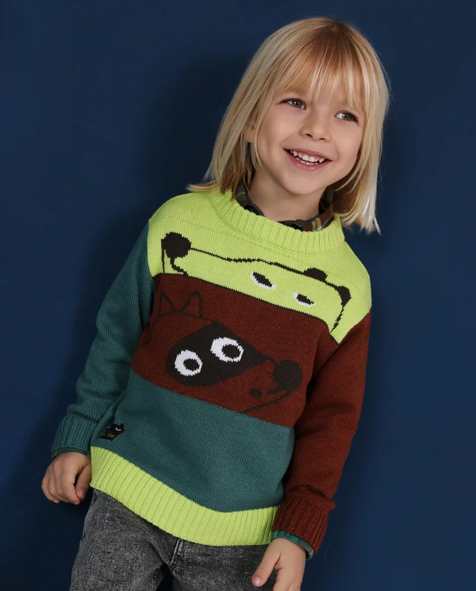 TucTuc Maglioni Maglione Bambino Verde Tricot Caldo Collo Tondo