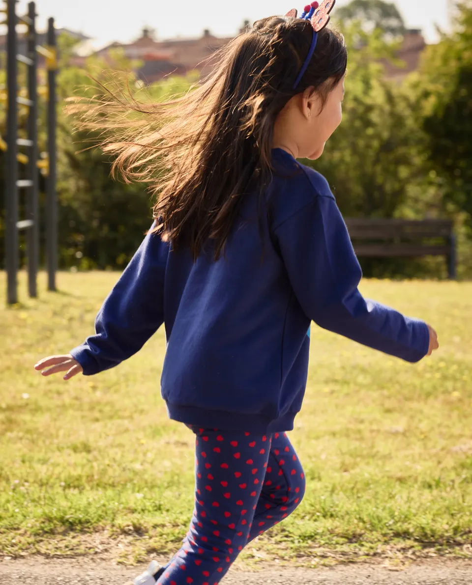 TucTuc Leggings Felpa Cuori Blu Navy Bambina Elasticizzati