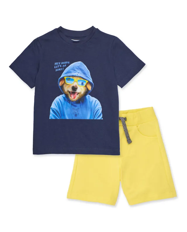 TucTuc Completi completo bambino navy stampa cane bermuda gialla
