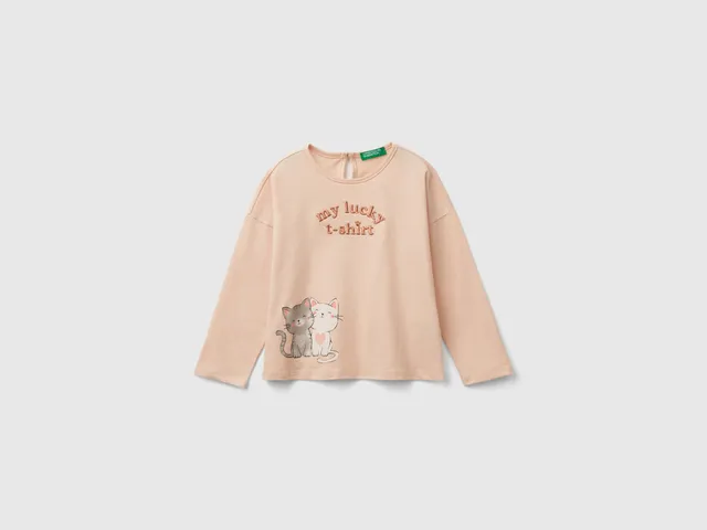 United Colors of Benetton Maglietta gattino cotone bio bambina