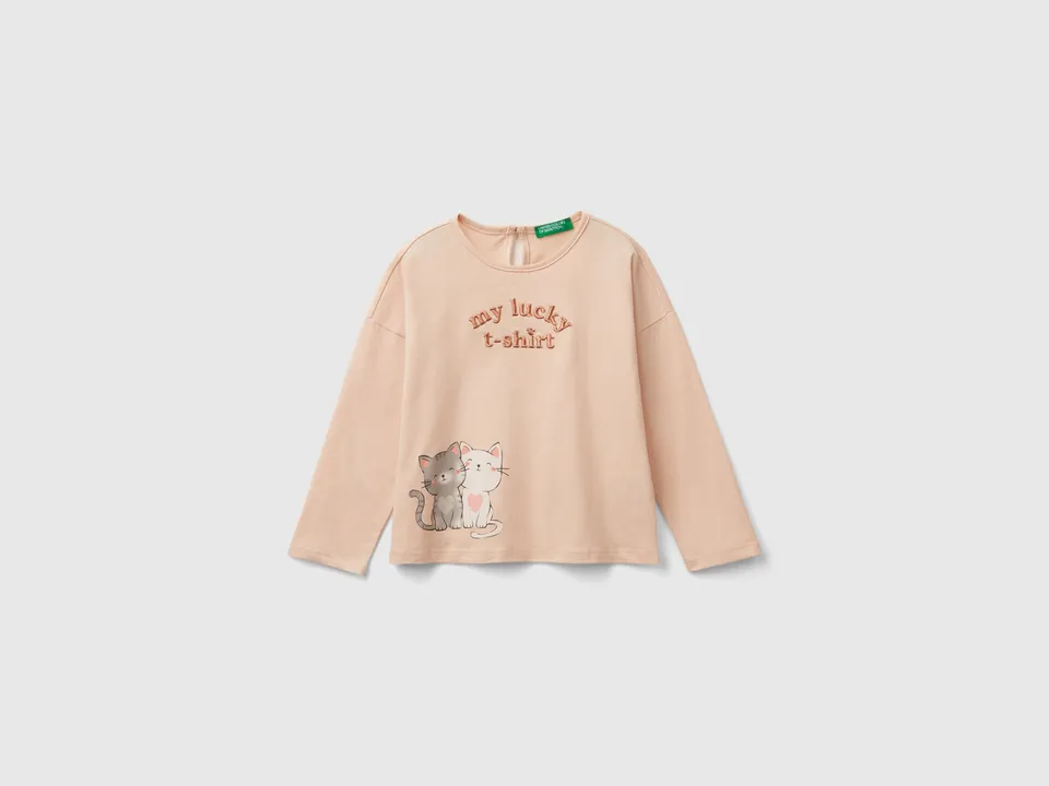 United Colors of Benetton Maglietta gattino cotone bio bambina