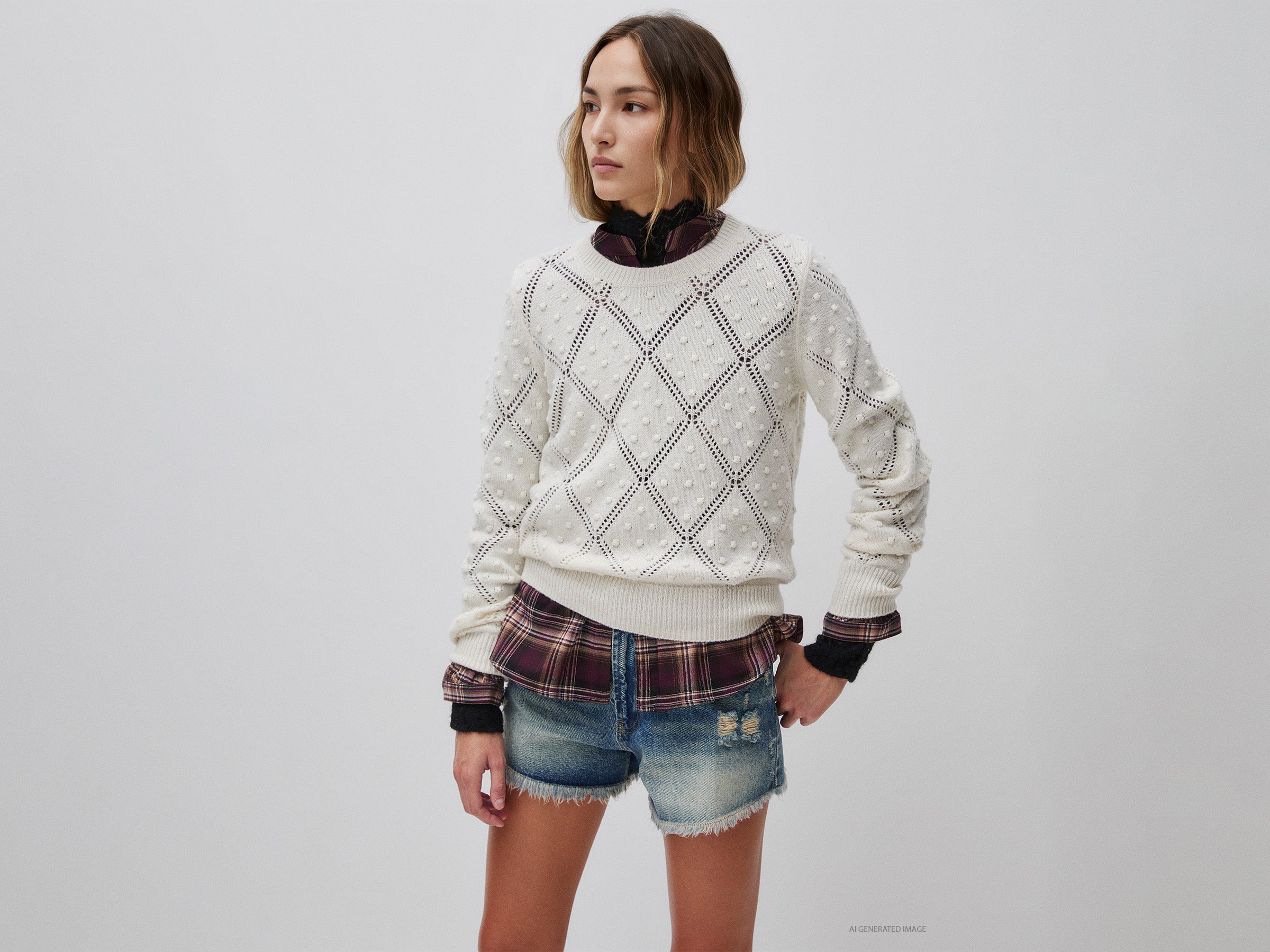 United Colors of Benetton Maglione Lana Girocollo Traforato Rombi