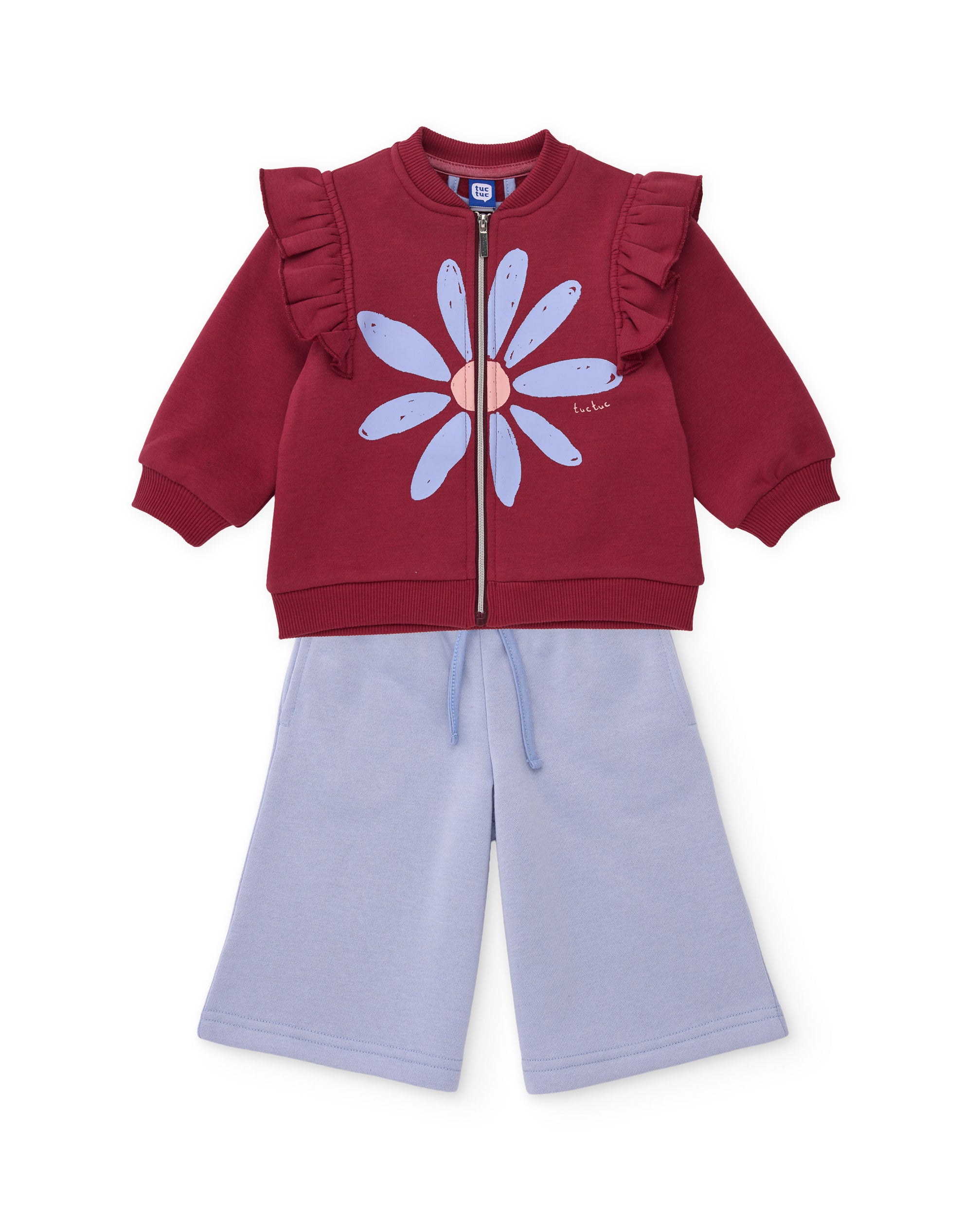 TucTuc Completi tuta felpa bordeaux fiori volant bimba