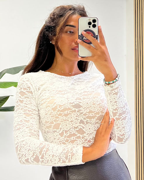 Sottosopra FI36 maglia donna girocollo pizzo taglia unica bianca