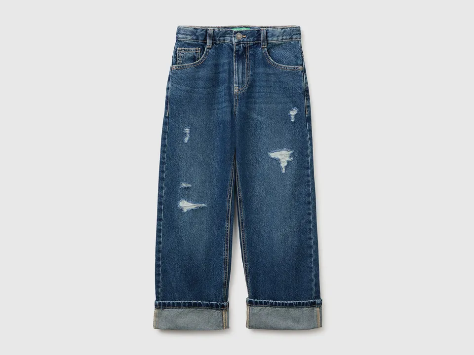 Benetton Jeans dritti strappati cotone 5 tasche