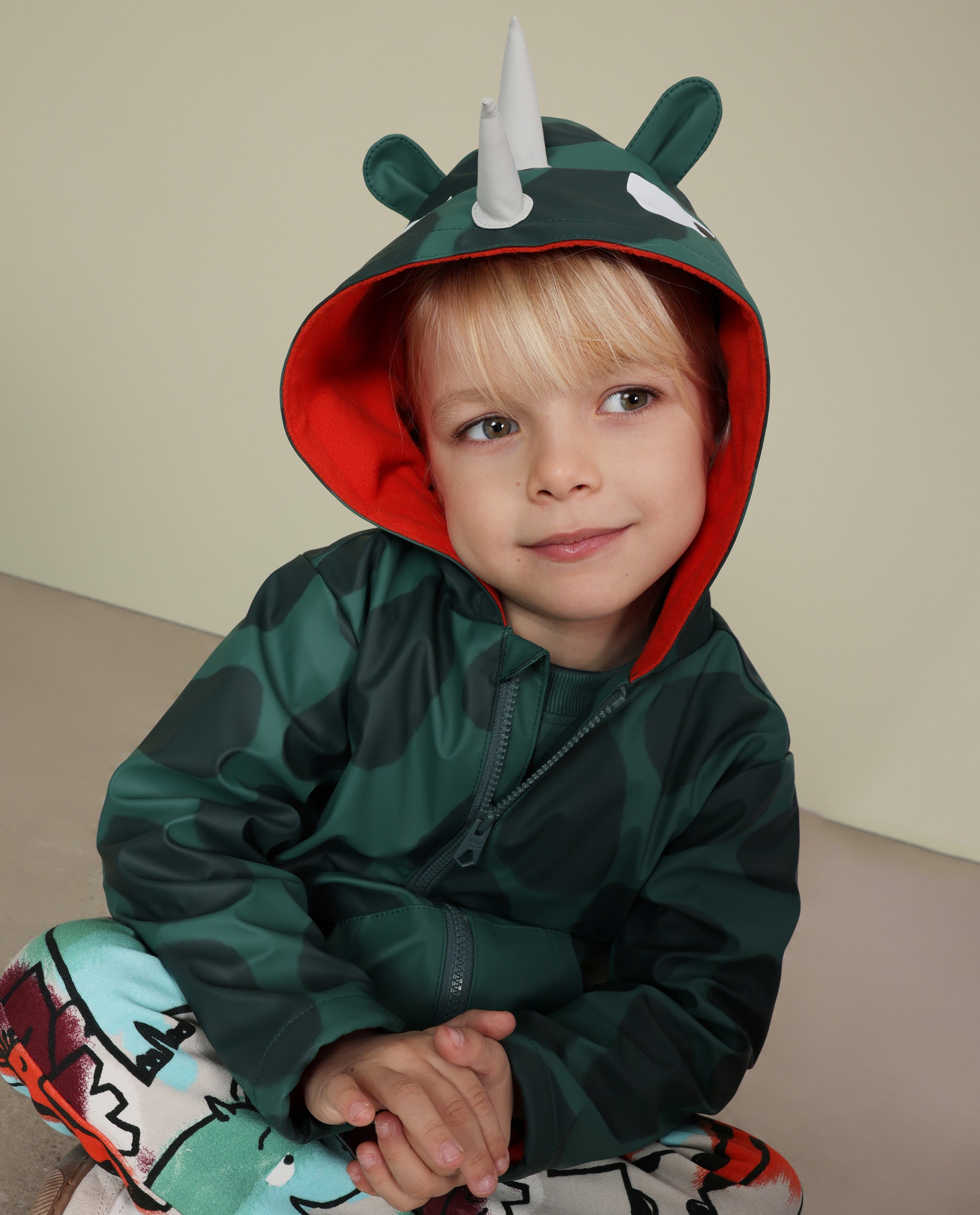 TucTuc Cappotti impermeabile bambino rinoceronte verde