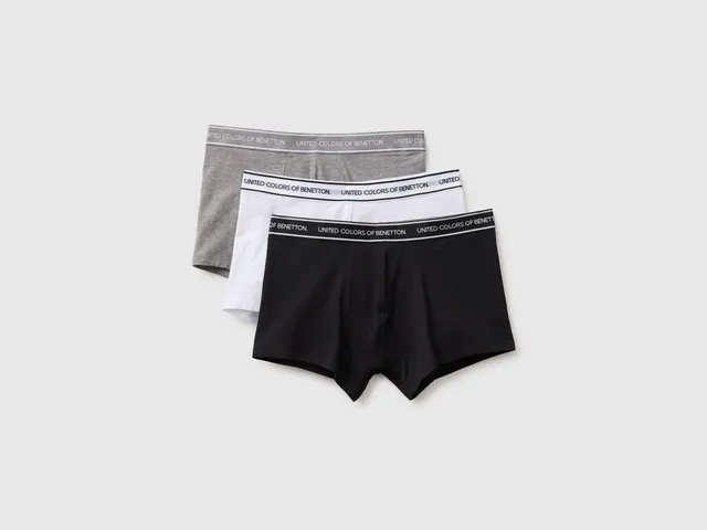 United Colors of Benetton Set 3 Boxer Cotone Nero Grigio Bianco