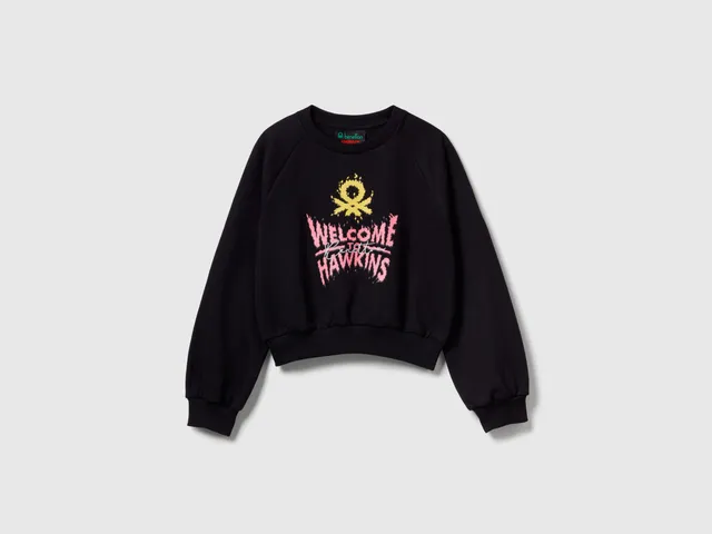 United Colors of Benetton Sweatshirts felpa cropped Stranger Things taglia L cotone