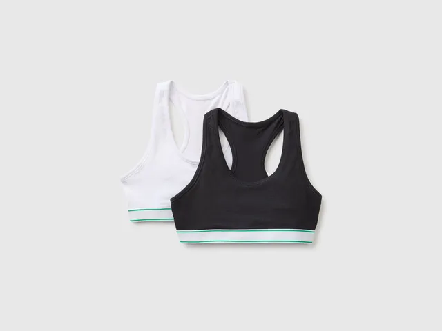 United Colors of Benetton set 2 reggiseni cotone bambina 7-8 anni bianco nero