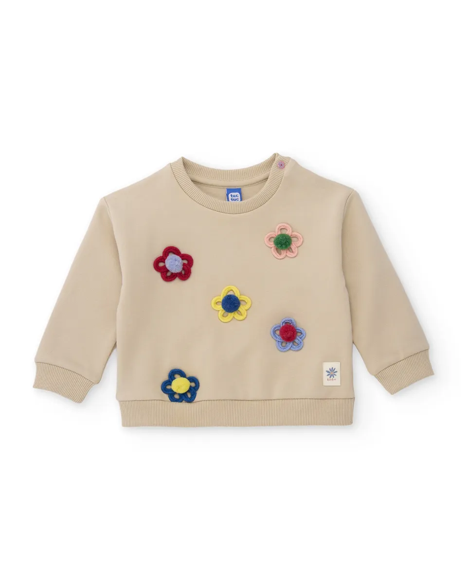 TucTuc Felpe felpa bambina beige ricami floreali