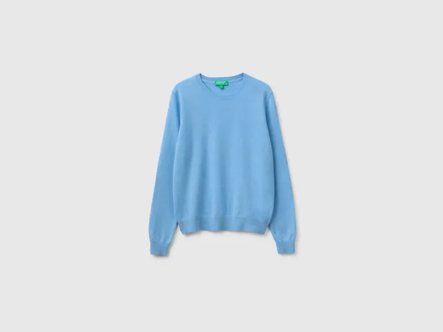 United Colors of Benetton Maglione Merino Maglia M Azzurro Lana