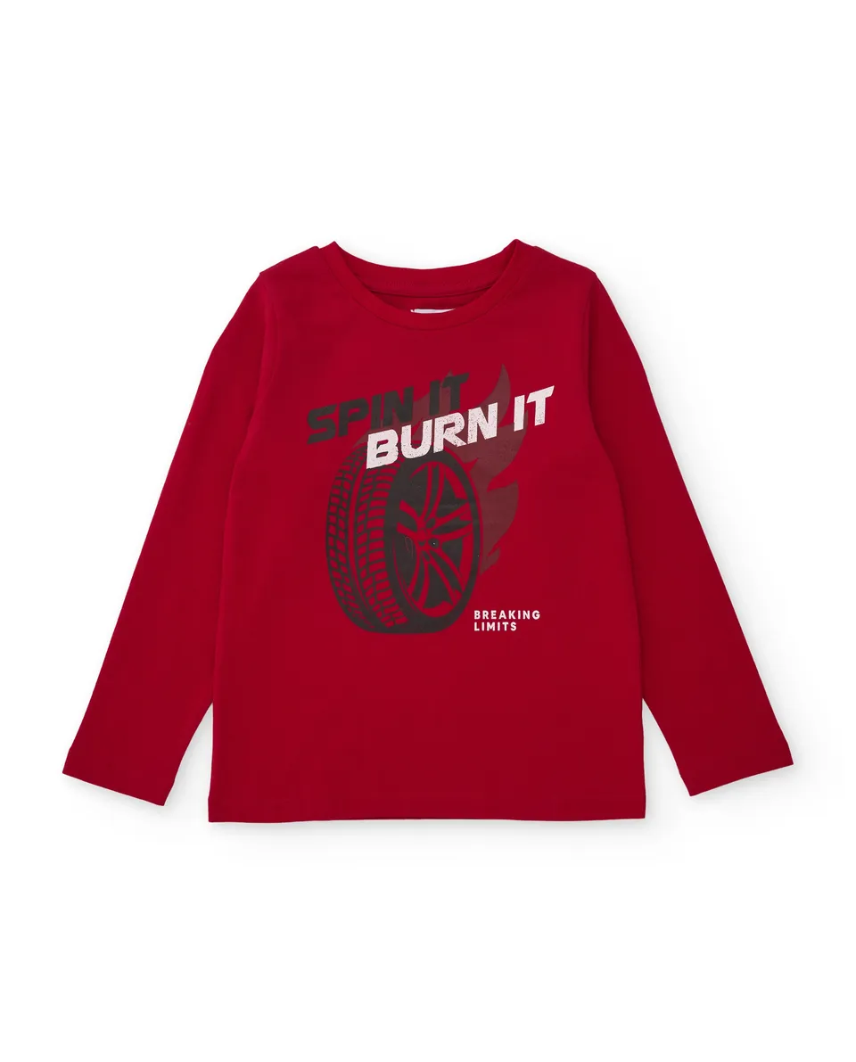 TucTuc Magliette Maglia Bambino Rossa Ruota Manica Lunga