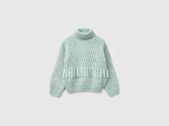 United Colors of Benetton Maglione Lana Frange Collo Alto