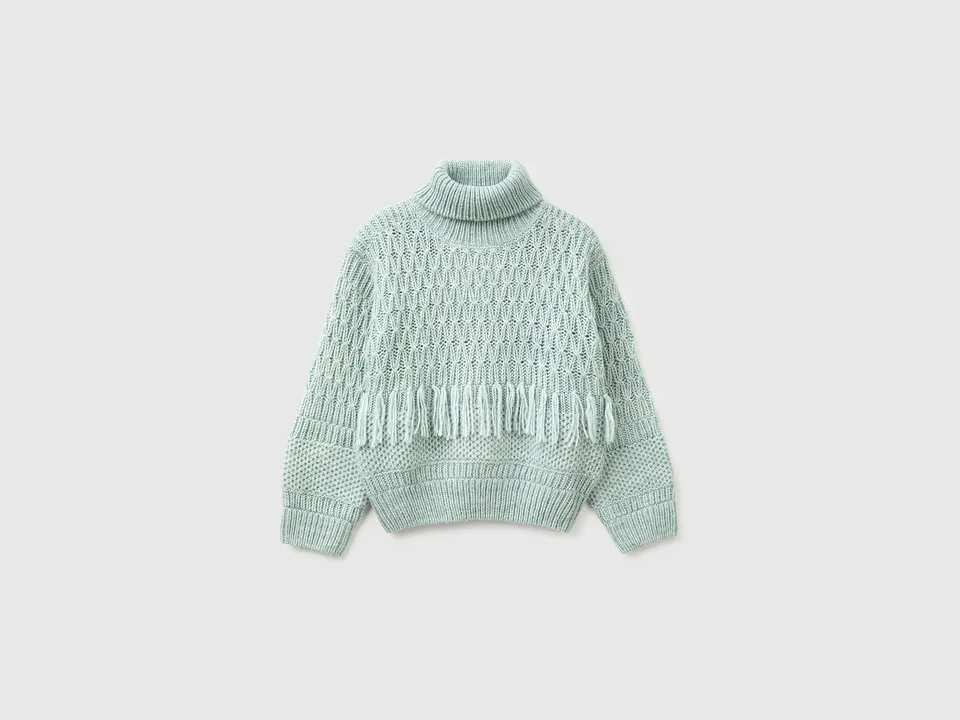 United Colors of Benetton Maglione Lana Frange Collo Alto