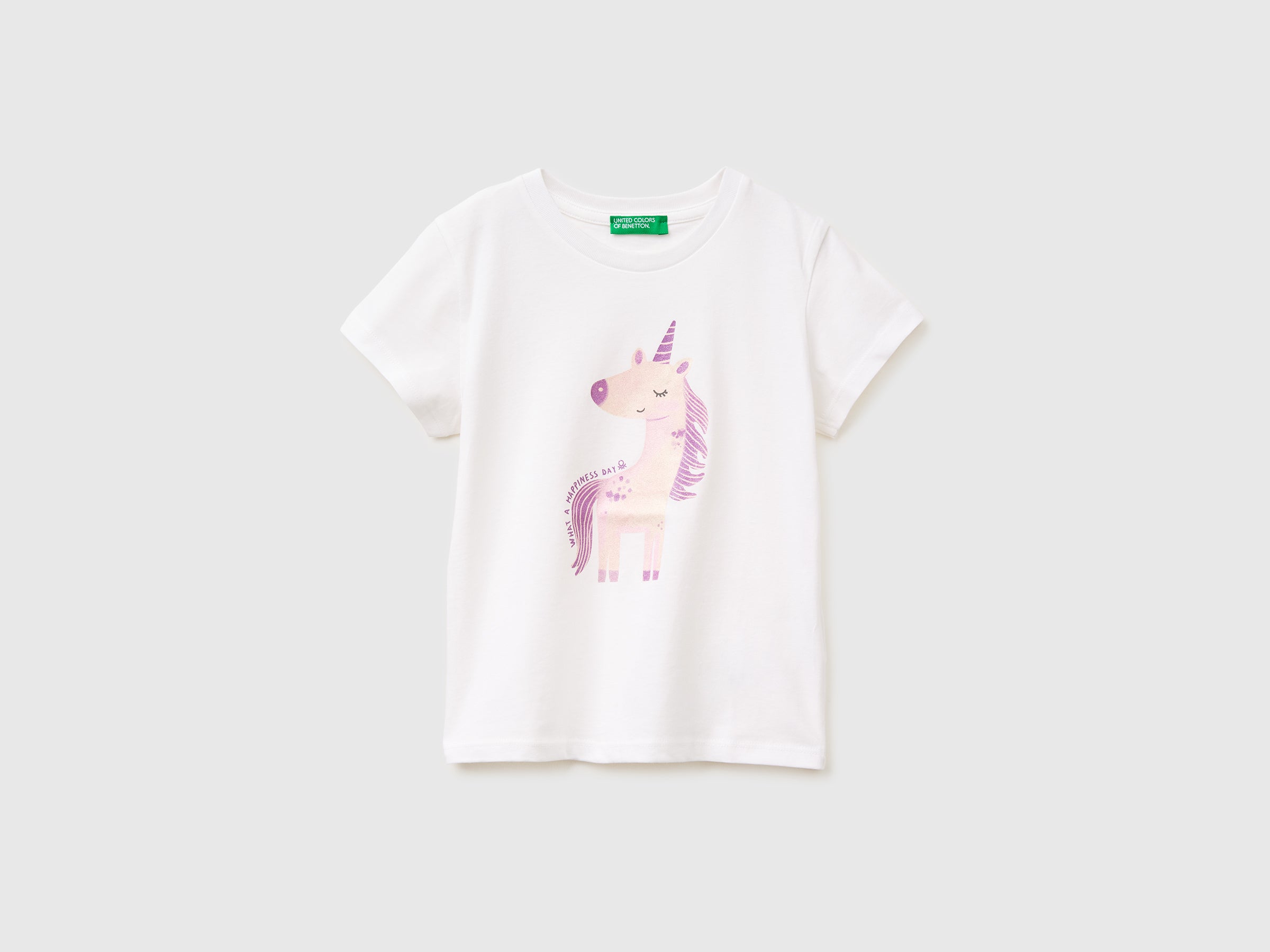 Benetton T-shirt Stampa Glitter Maglietta 82 Cotone Biologico