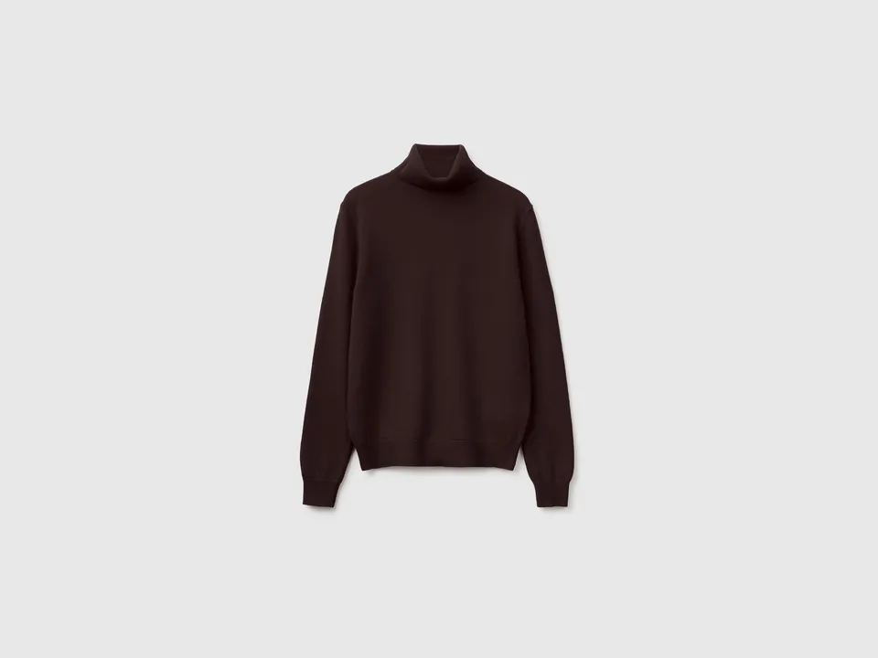 United Colors of Benetton maglione dolcevita lana Merino marrone