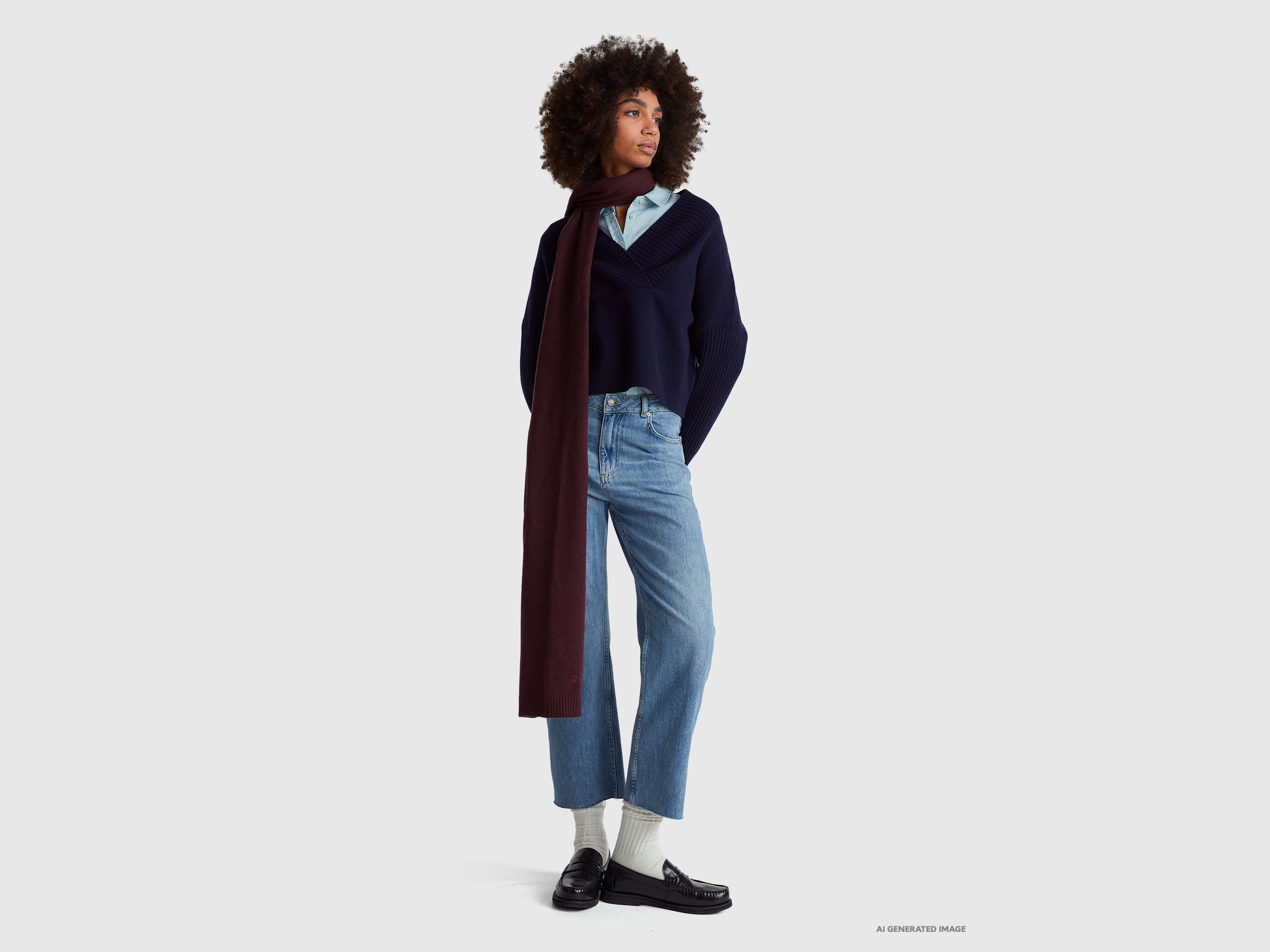 Benetton Boxy Fit V-Neck maglione lana scollo a V taglia M
