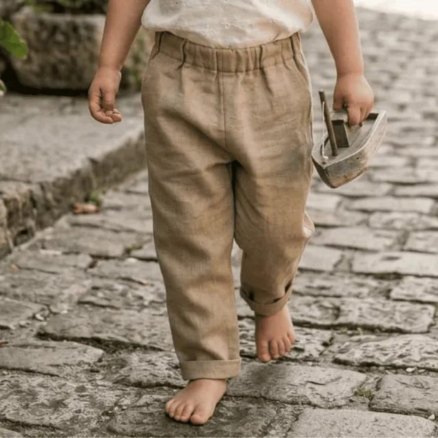 Petite Citrouille Charlie pantalone lino taupe neonato