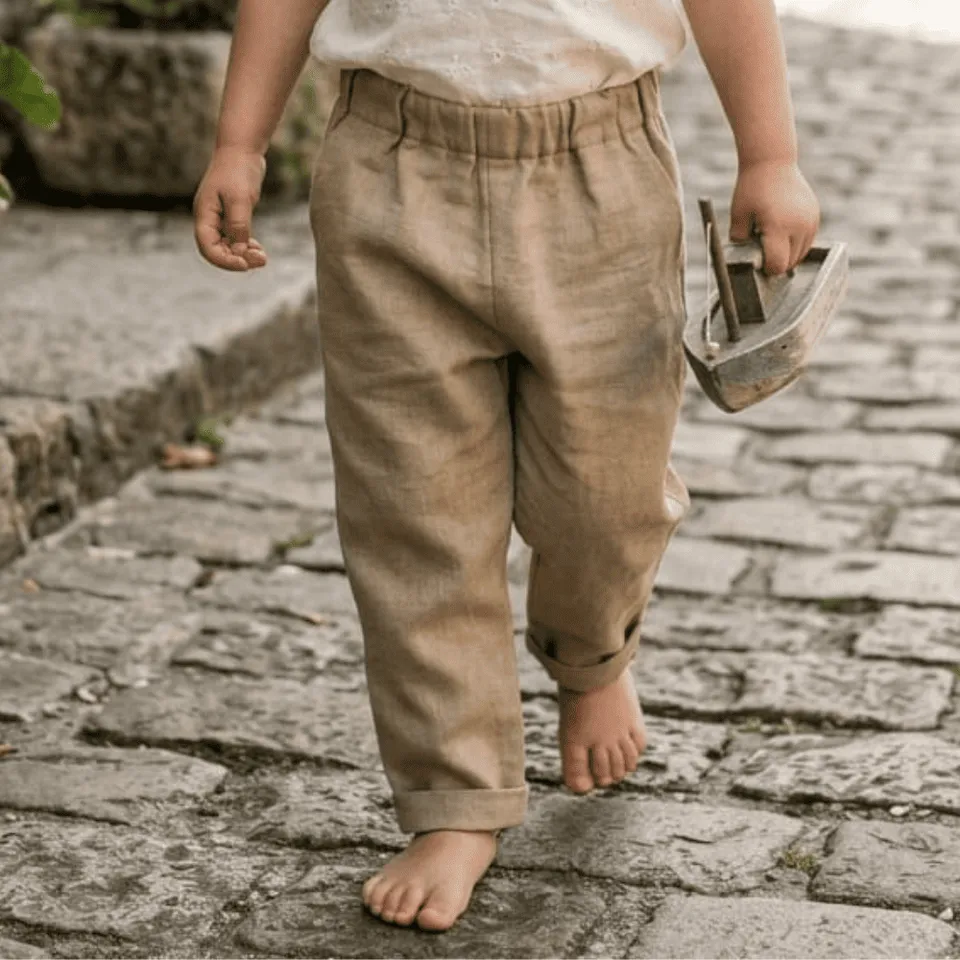 Petite Citrouille Charlie pantalone lino taupe neonato