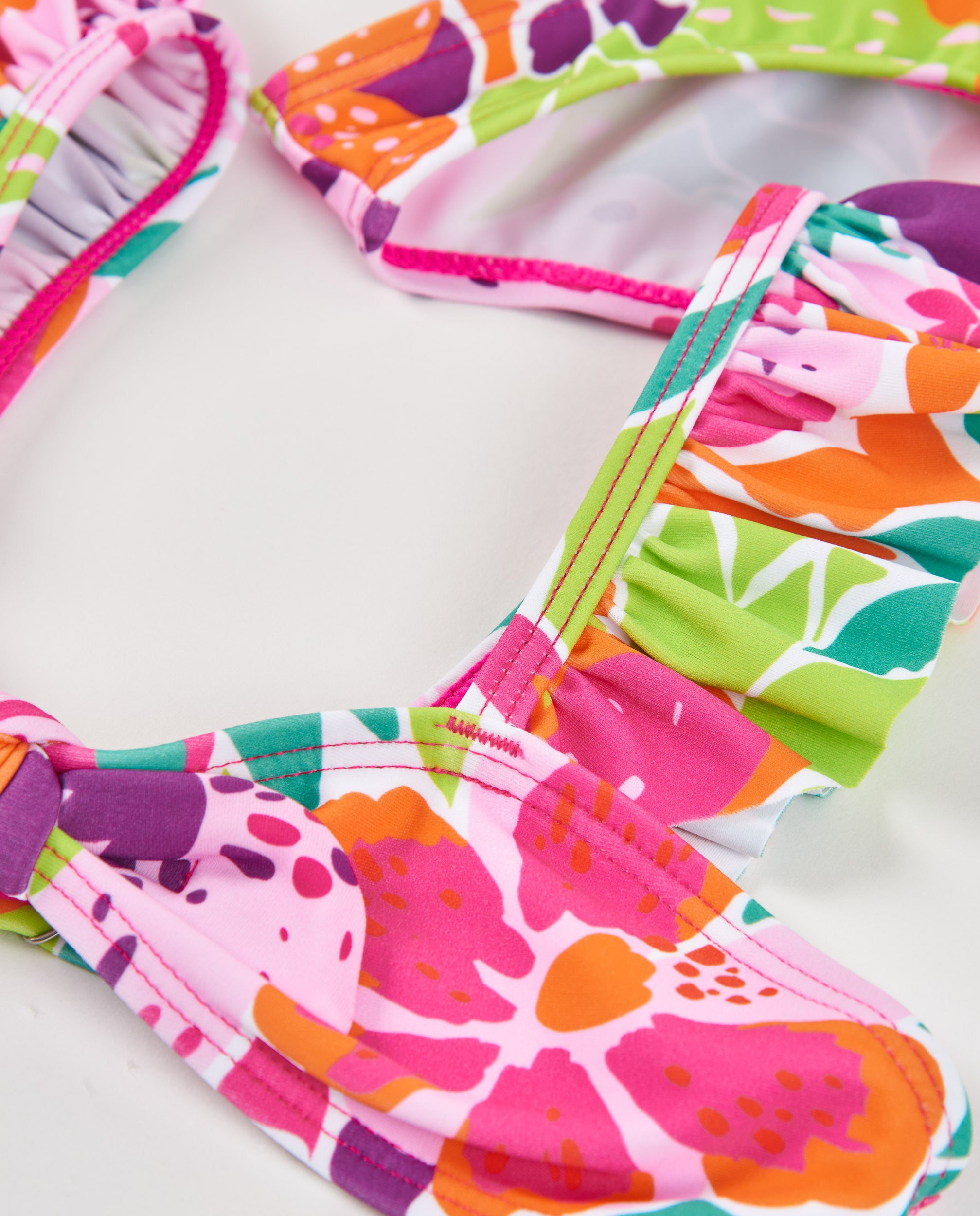 TucTuc Bikini bambina rosa in maglia con volant fiori