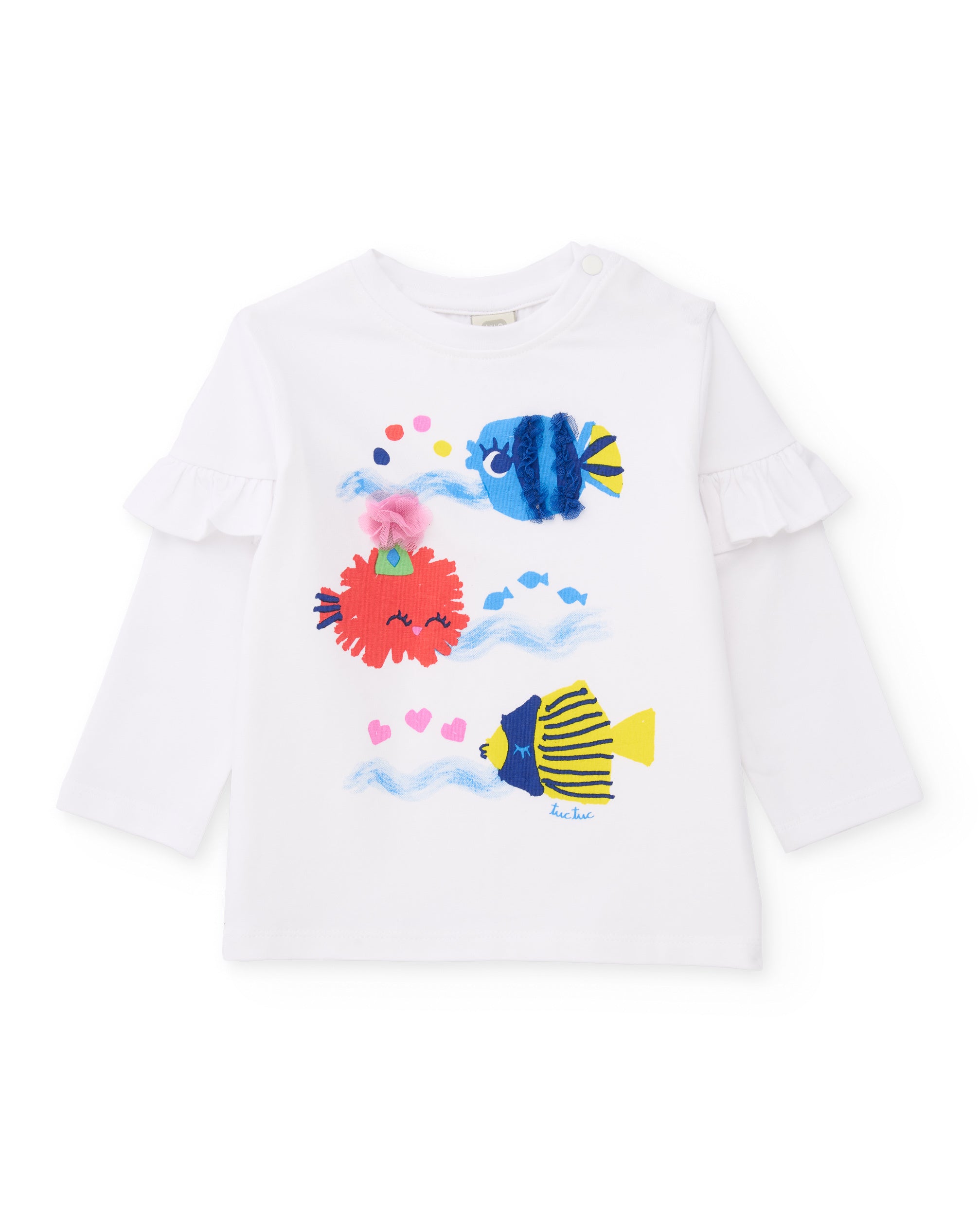 TucTuc Magliette T-Shirt Bambina Bianco Pesci Rilievo