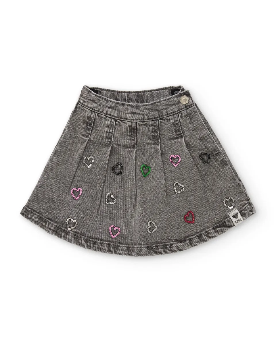 TucTuc Gonne Denim Bambina Grigio Chiaro Ricamo Cuori