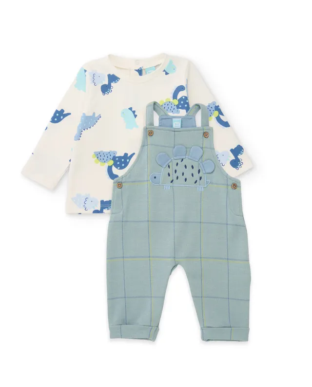 TucTuc Completo neonato maglia salopette completo azzurro quadri