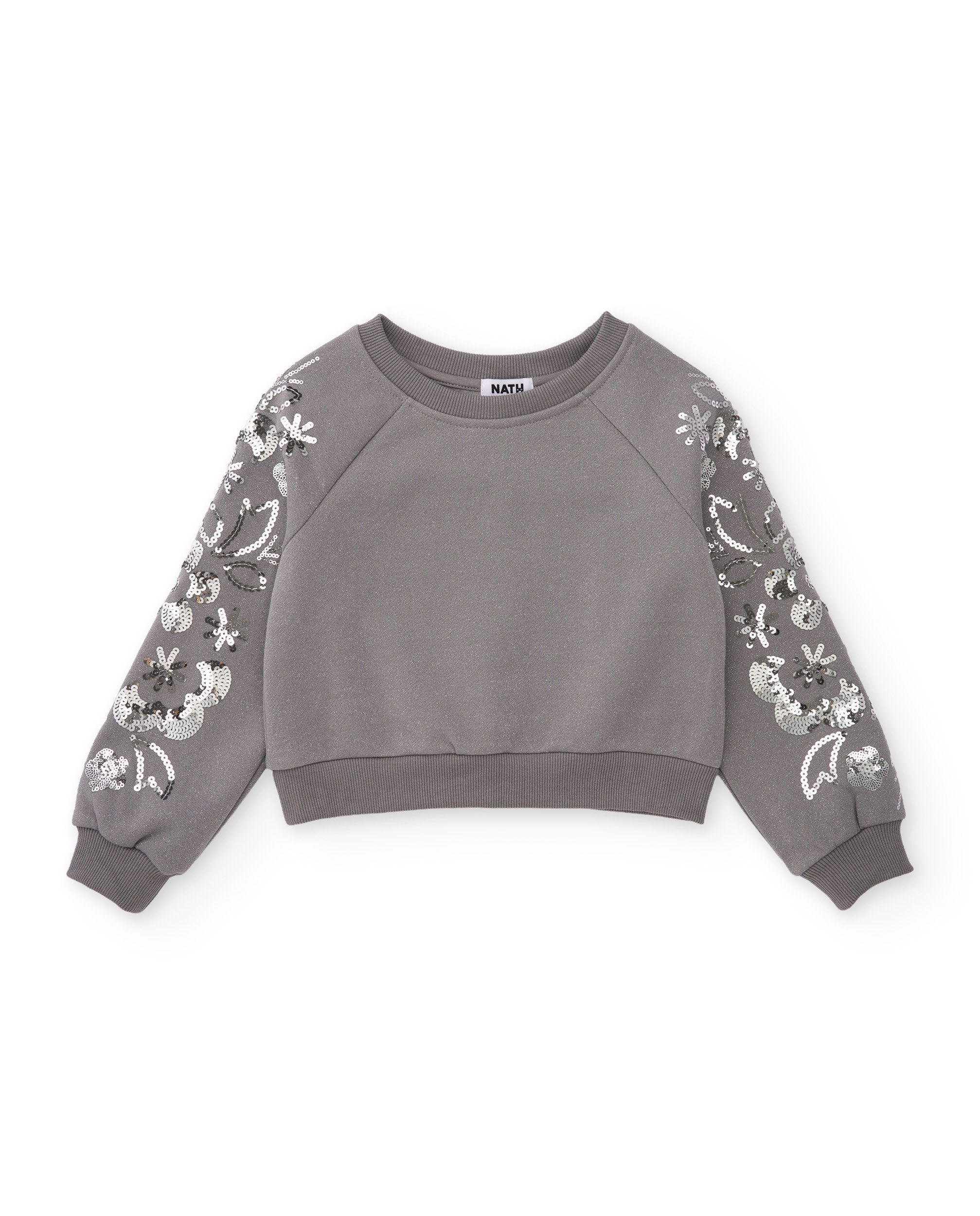 TucTuc Felpe bambina grigia paillettes floreali cotone